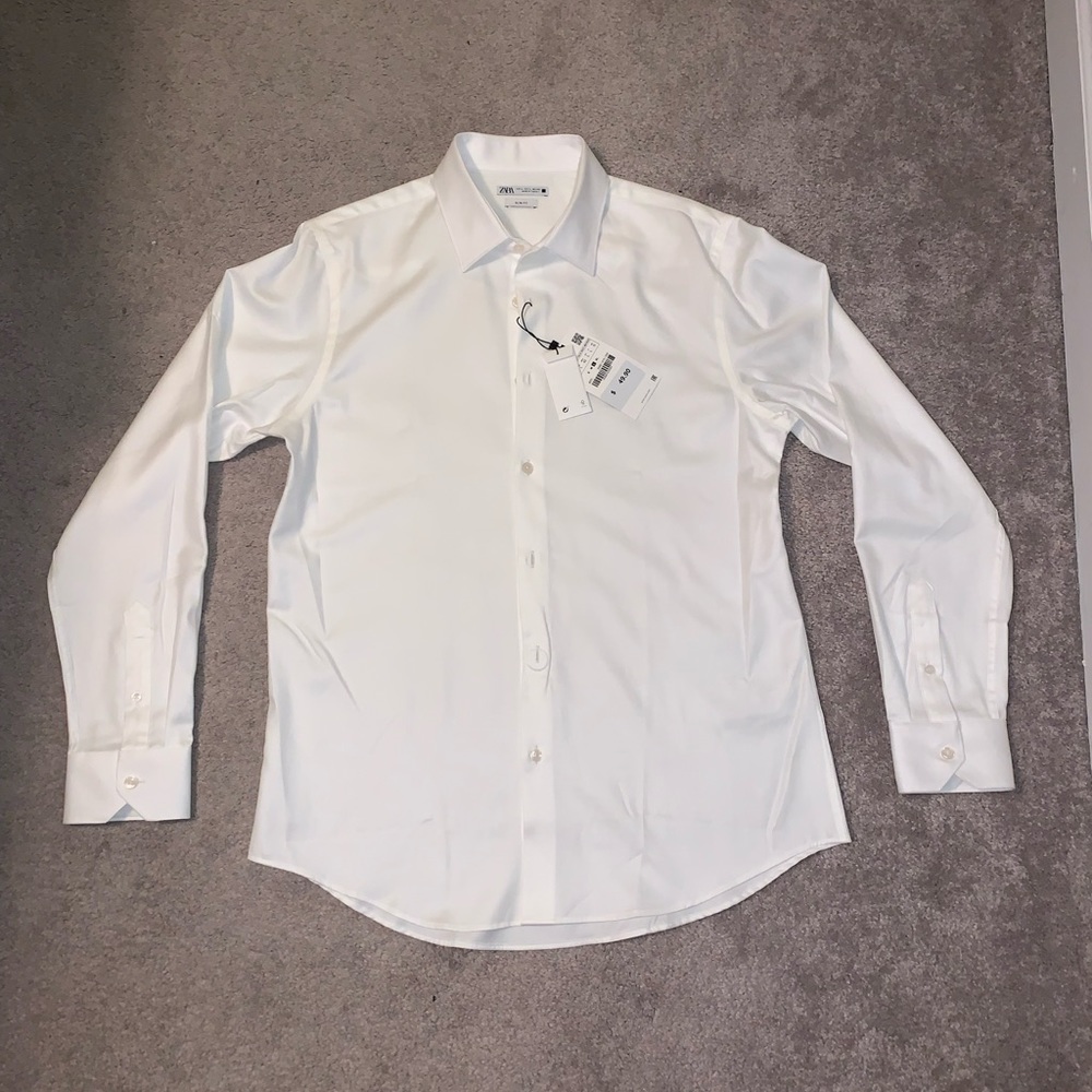 Zara Long Sleeve Button Down White Size L Brand New